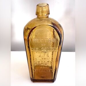 Vintage Wheaton Glass "Straubmuller's Elixir" Tree of Life Amber Glass Bottle